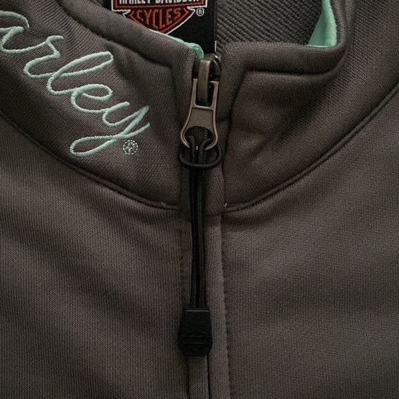 HARLEY DAVIDSON Gray Green Full Zip Logo Pullover in XL - Picture 5 of 11